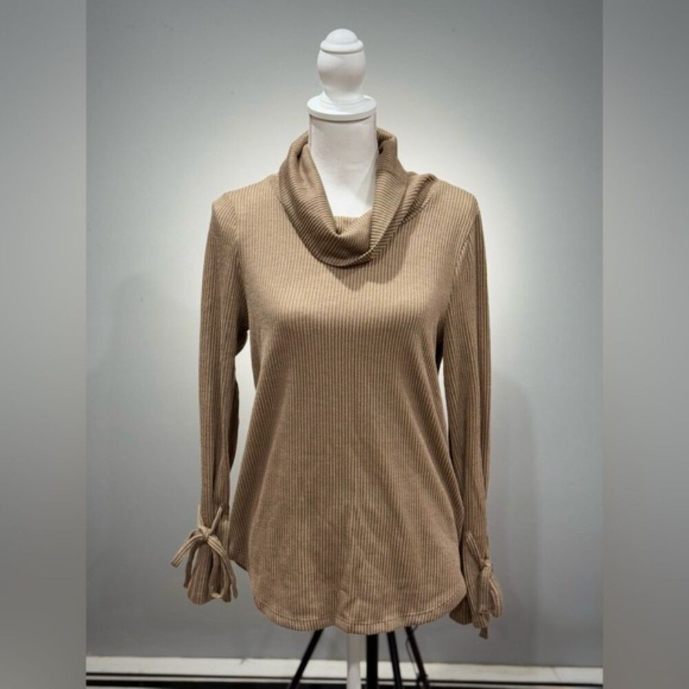 Clearout! Tan Pleione Ribbed Cowl Neck Sweater Size S EUC